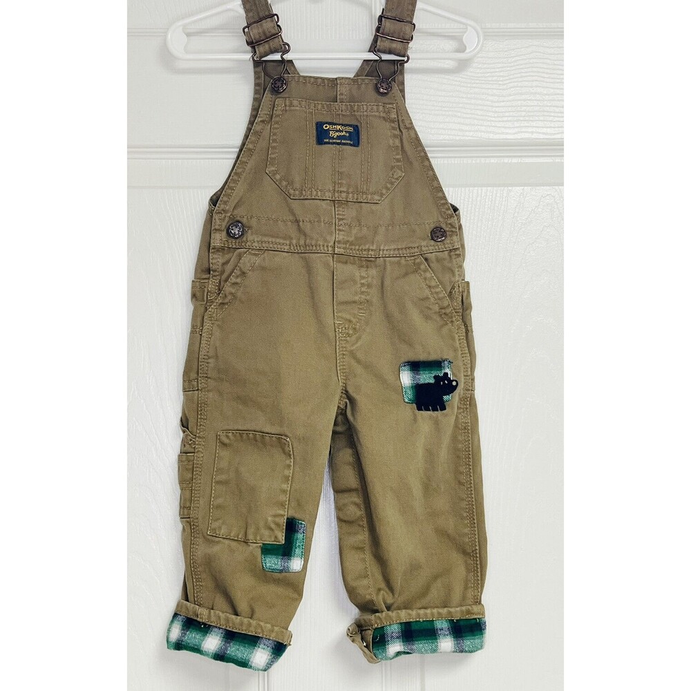 Oshkosh B'gosh Vestbak Khaki Denim Overalls Size 12 Months Adjustable Straps